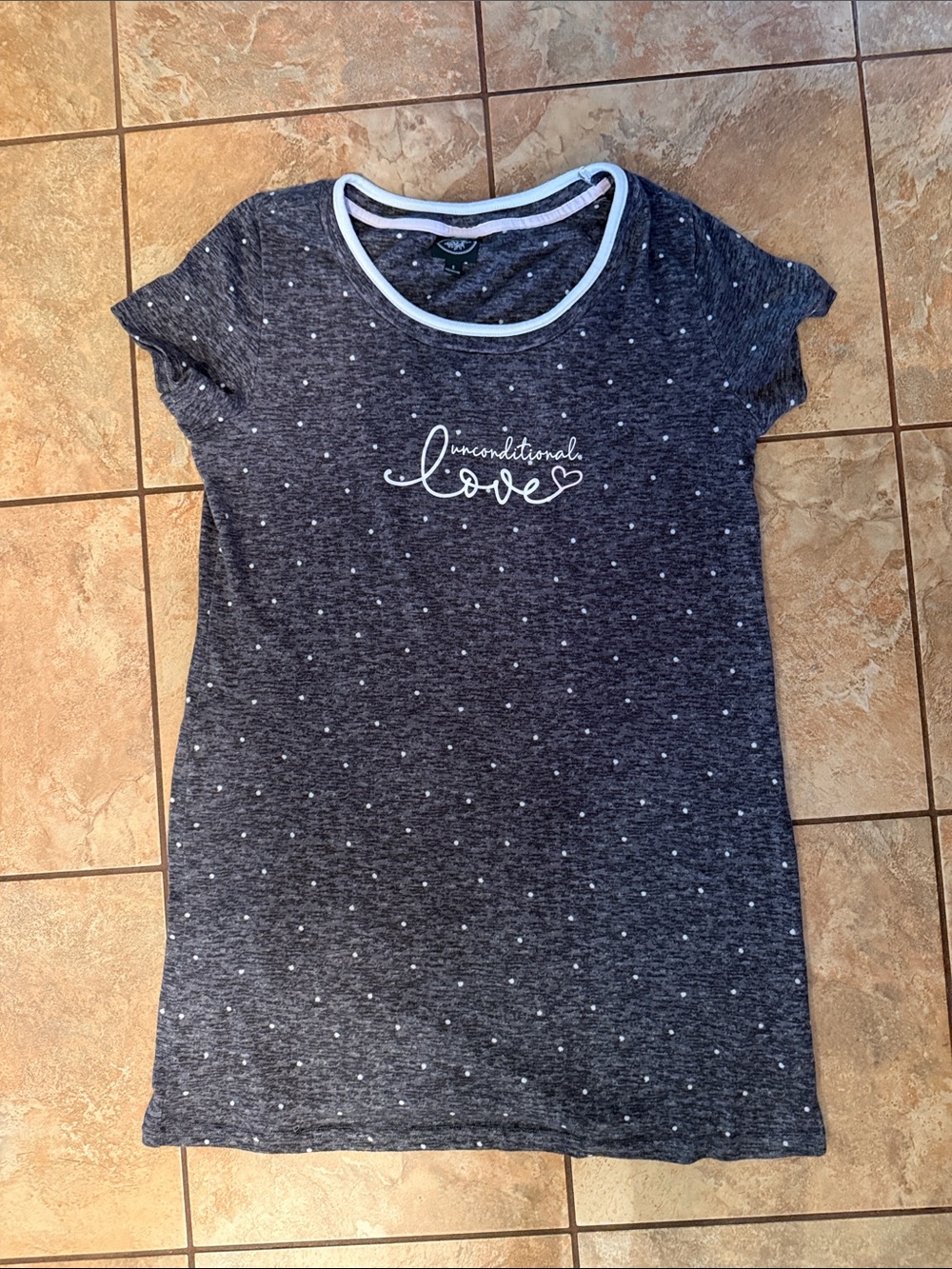 Laura Ashley Heather Gray Polka Dot Nightgown with White Trim